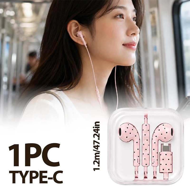 Cute Polka-dot Star Type C Ear - Wired Earphone Mic 评论和价格